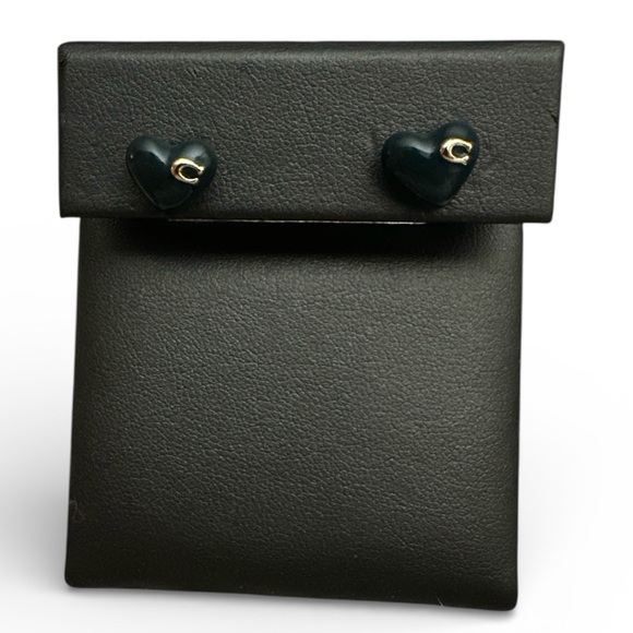 Coach Jewelry - Coach Emerald Green/Gold Heart Stud Earrings
